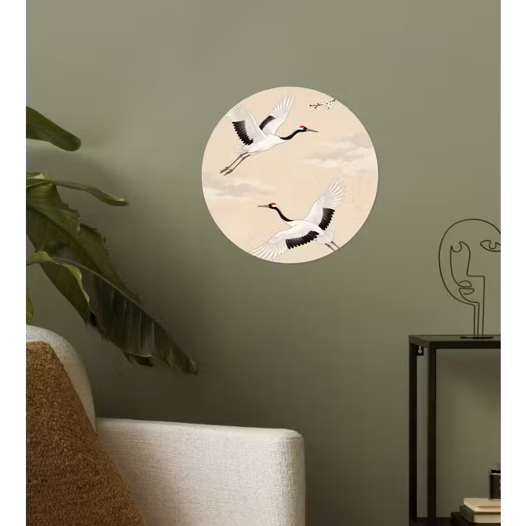 Kraanvogels - Bloesem - Beige Wandcirkel behangsticker klein -sfeer2