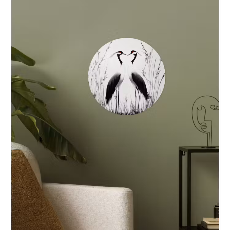 Kraanvogels - Gras - Hartvorm - Zwart Wandcirkel behangsticker klein -sfeer2