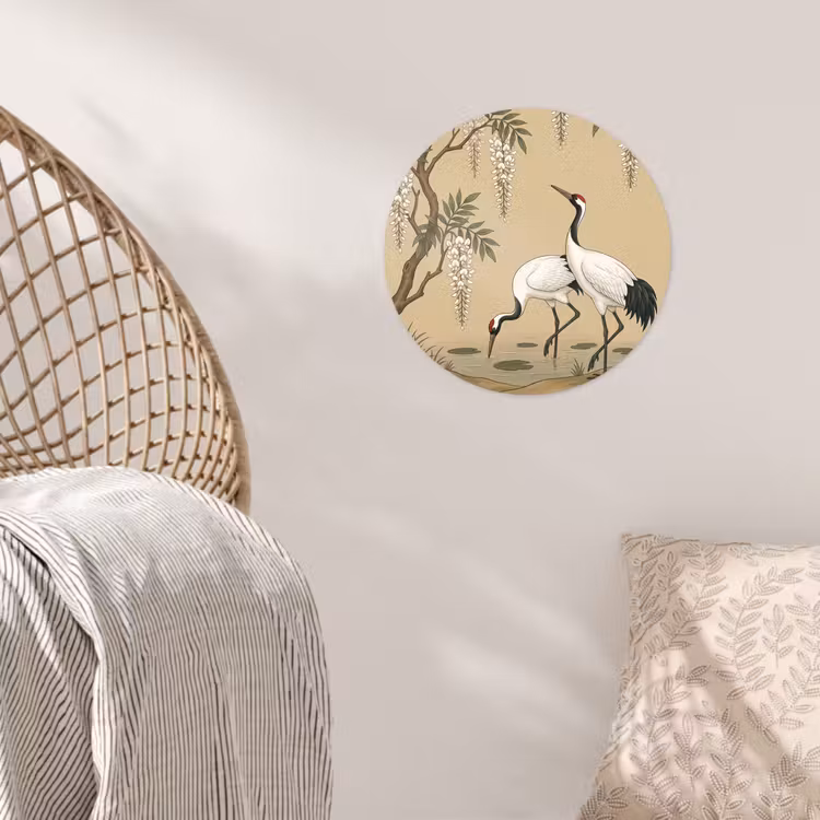 Kraanvogels - Water - Beige Wandcirkel behangsticker klein -sfeer4