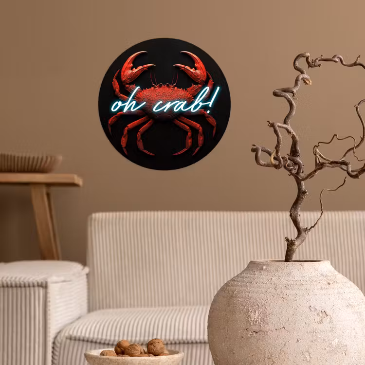 Krab - Rood - Neon - Quote Wandcirkel behangsticker klein -sfeer1