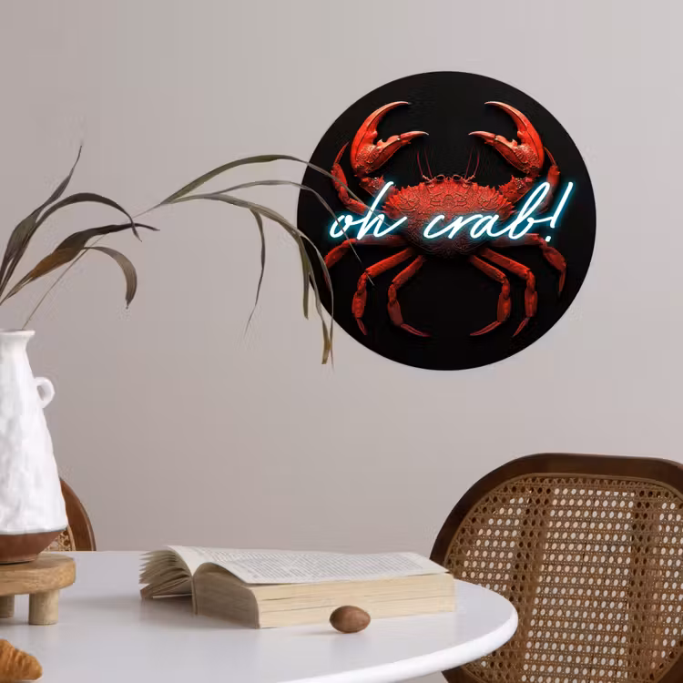 Krab - Rood - Neon - Quote Wandcirkel behangsticker klein -sfeer3