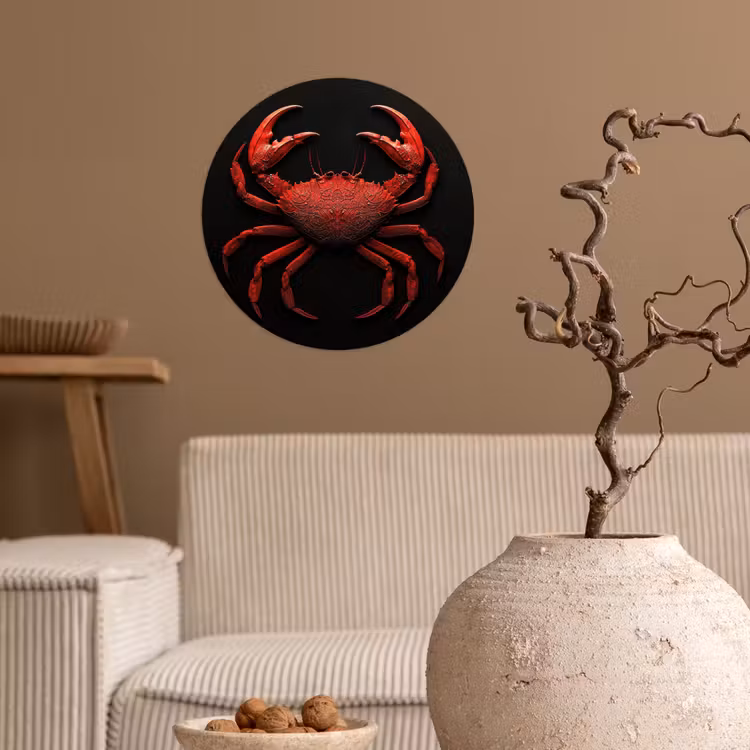 Krab - Rood - Vissen - Schaaldieren Wandcirkel behangsticker klein -sfeer1