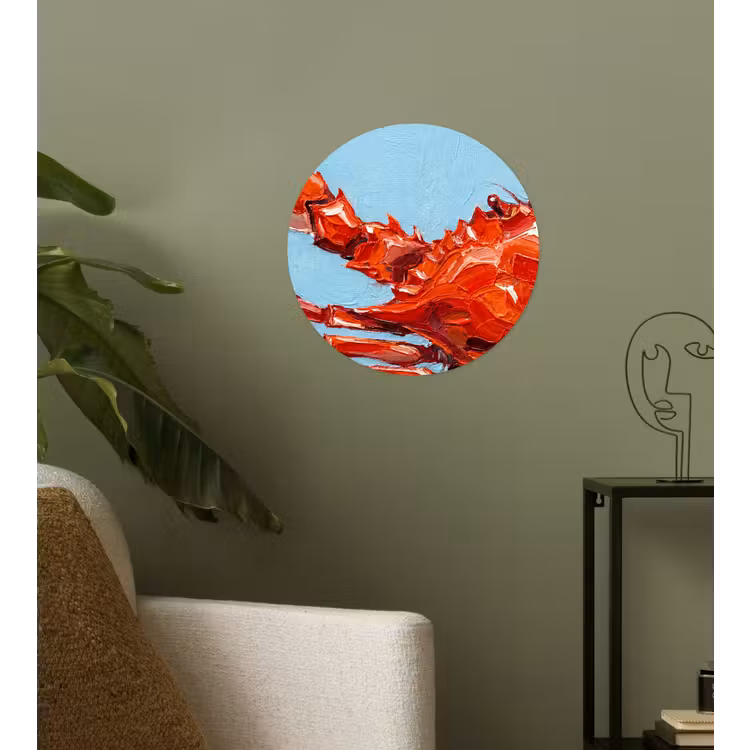 Krab - Zee - Dieren - Abstract - Rood Wandcirkel behangsticker klein -sfeer2