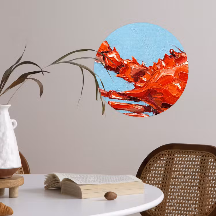 Krab - Zee - Dieren - Abstract - Rood Wandcirkel behangsticker klein -sfeer3