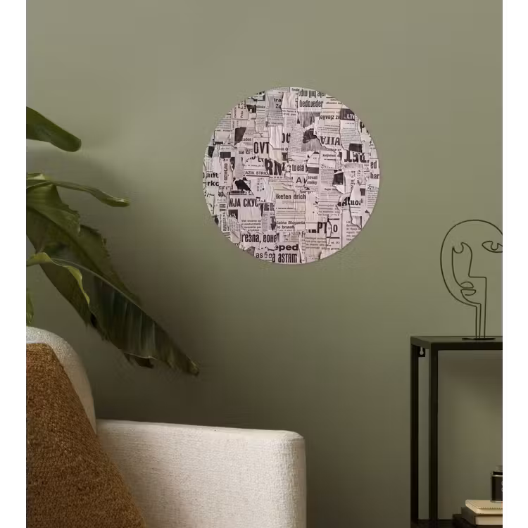 Krant - Gescheurd - Textuur - Abstract - Zwart-wit Wandcirkel behangsticker klein -sfeer2