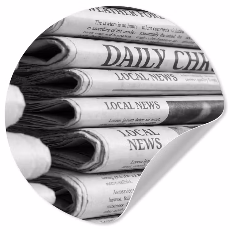 Krant - Stapel - Nieuws - Zwart-wit - Media Wandcirkel behangsticker klein -3d