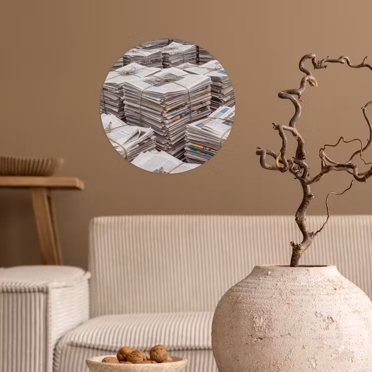 Kranten - Stapels - Touw - Informatie - Vintage Wandcirkel behangsticker klein -sfeer1