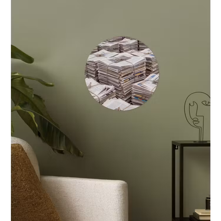 Kranten - Stapels - Touw - Informatie - Vintage Wandcirkel behangsticker klein -sfeer2