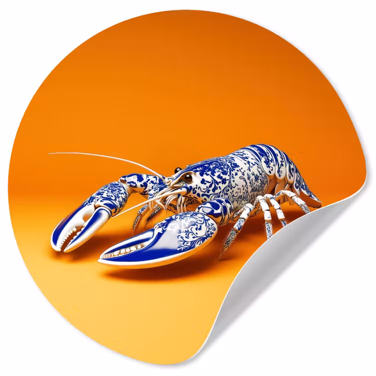 Kreeft - Delftsblauw - Schild - Stoer - Oranje Wandcirkel behangsticker klein -3d