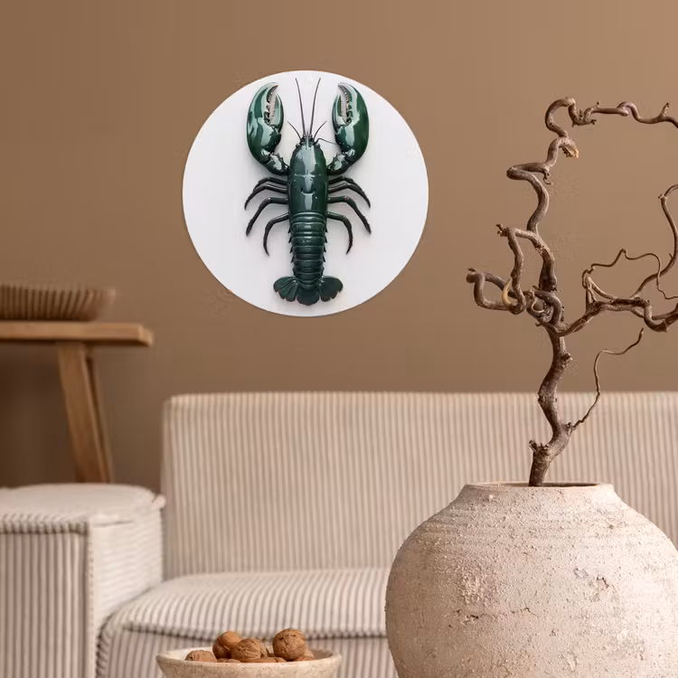 Kreeft - Glossier - Groen - Wit Wandcirkel behangsticker klein -sfeer1