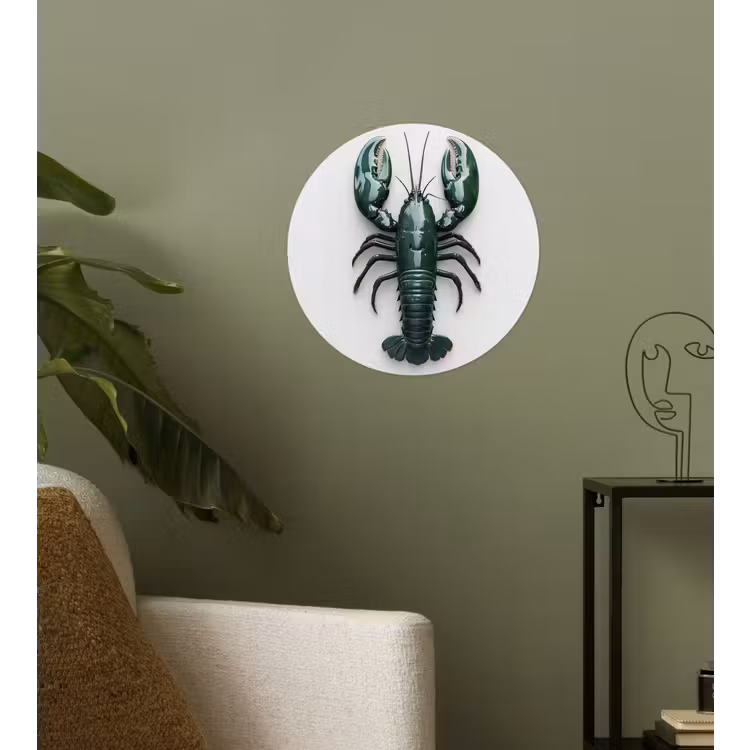 Kreeft - Glossier - Groen - Wit Wandcirkel behangsticker klein -sfeer2