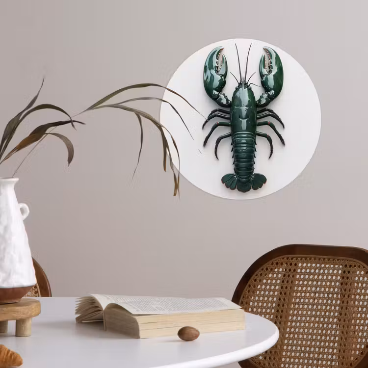 Kreeft - Glossier - Groen - Wit Wandcirkel behangsticker klein -sfeer3