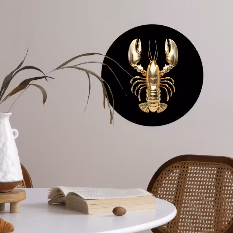 Kreeft - Goud - Textuur - Zwart Wandcirkel behangsticker klein -sfeer3