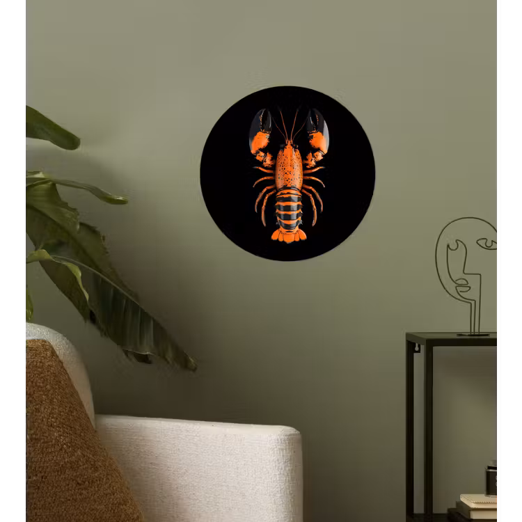 Kreeft - Oranje - Zwart - Modern Wandcirkel behangsticker klein -sfeer2