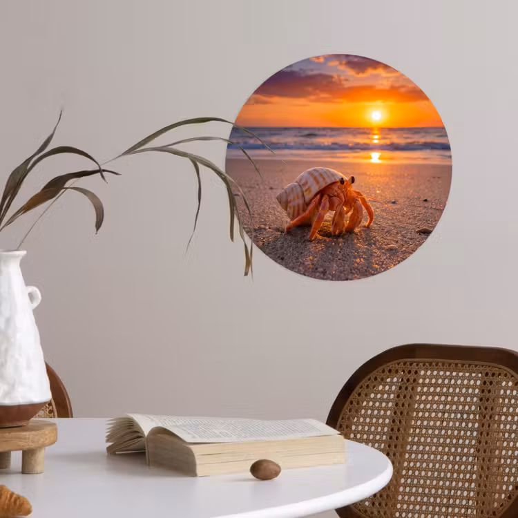 Kreeft - Strand - Natuur - Zonsondergang - Oranje Wandcirkel behangsticker klein -sfeer3