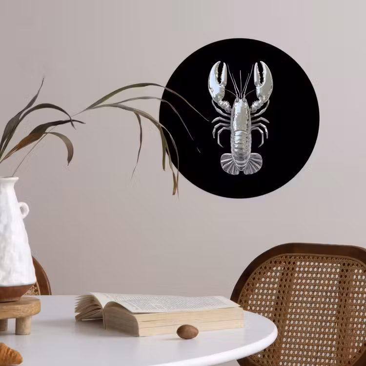 Kreeft - Zilver - Metallic - Luxe Wandcirkel behangsticker klein -sfeer3