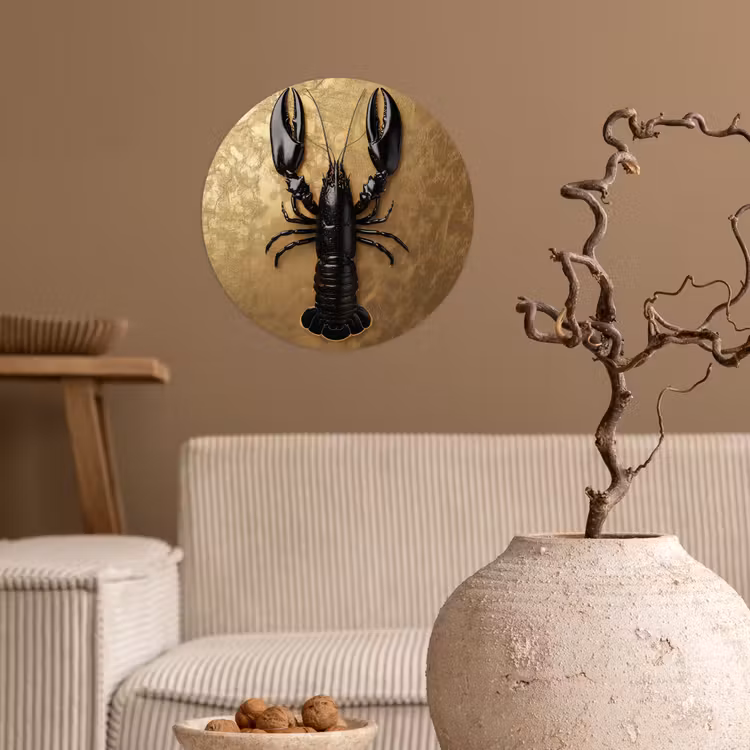 Kreeft - Zwart - Goud - Luxe Wandcirkel behangsticker klein -sfeer1