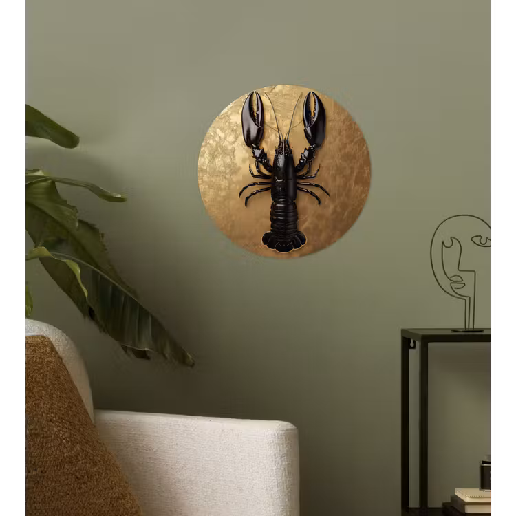Kreeft - Zwart - Goud - Luxe Wandcirkel behangsticker klein -sfeer2