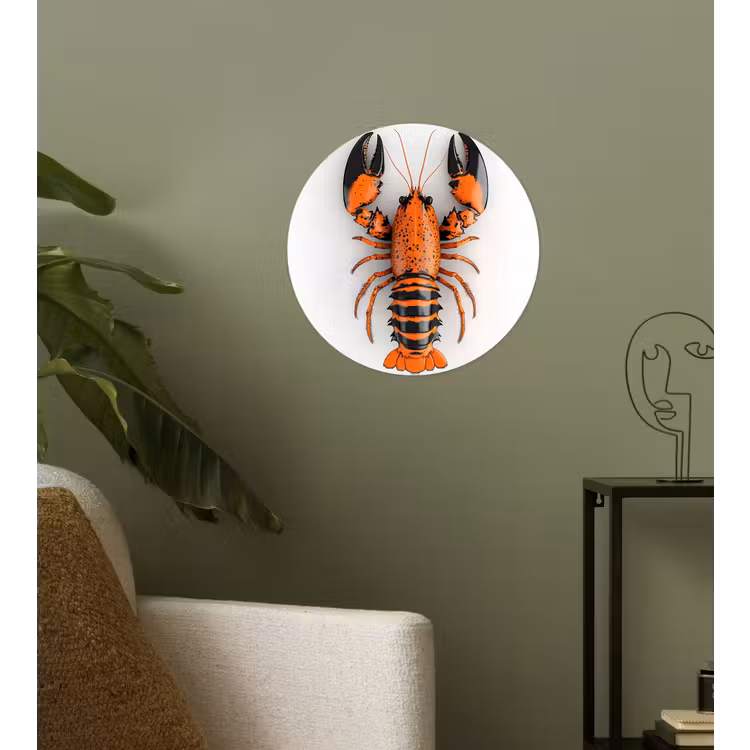Kreeft - Zwart - Oranje - Wit - Uniek Wandcirkel behangsticker klein -sfeer2