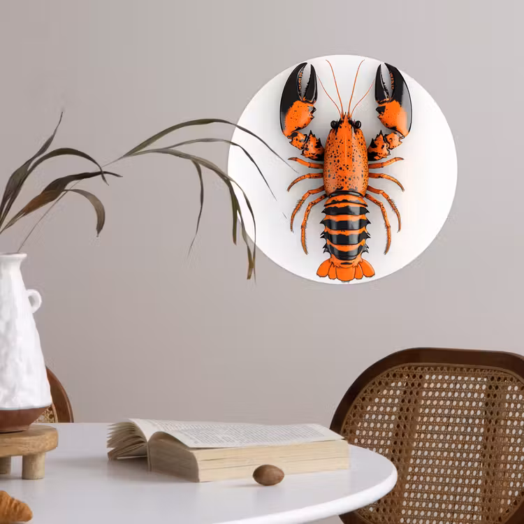 Kreeft - Zwart - Oranje - Wit - Uniek Wandcirkel behangsticker klein -sfeer3