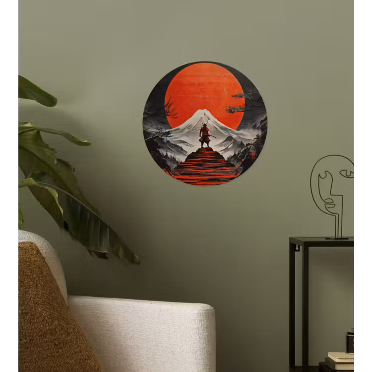 Krijger - Rode trappen - Zon - Berg Wandcirkel behangsticker klein -sfeer2