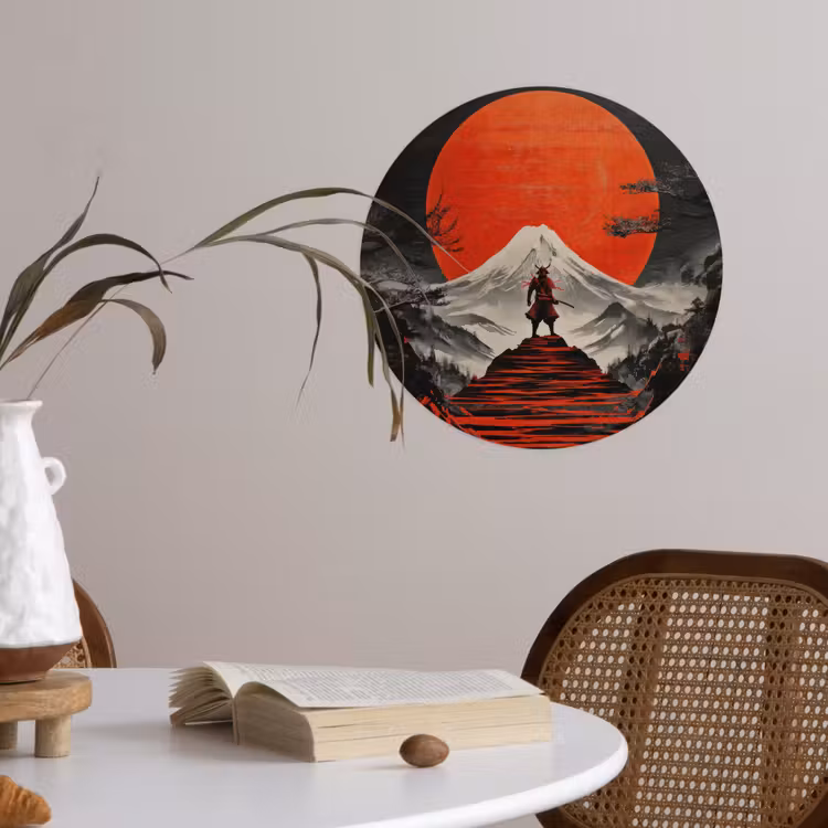 Krijger - Rode trappen - Zon - Berg Wandcirkel behangsticker klein -sfeer3