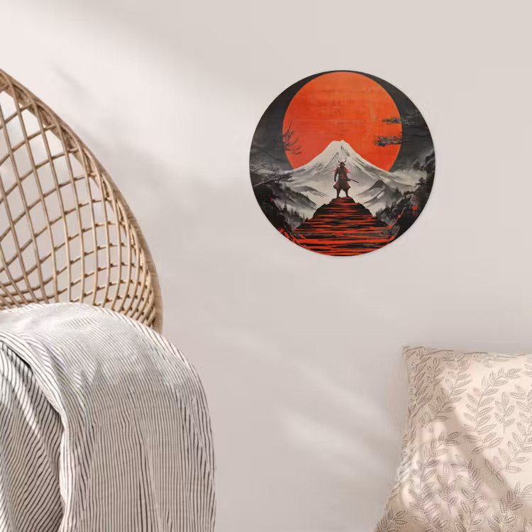 Krijger - Rode trappen - Zon - Berg Wandcirkel behangsticker klein -sfeer4