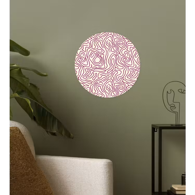 Kronkelende lijn - Magenta - Crème Wandcirkel behangsticker klein 186 -sfeer2