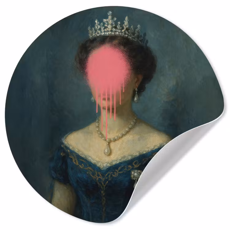 Kroon - Roze druipend verf - Portret Wandcirkel behangsticker klein -3d