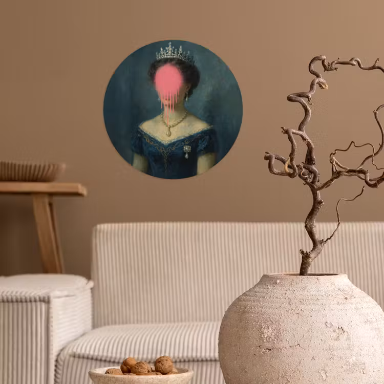 Kroon - Roze druipend verf - Portret Wandcirkel behangsticker klein -sfeer1