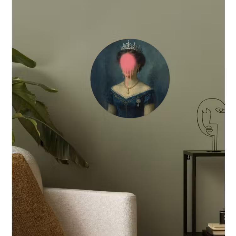 Kroon - Roze druipend verf - Portret Wandcirkel behangsticker klein -sfeer2