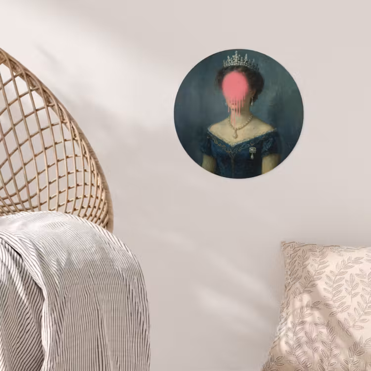 Kroon - Roze druipend verf - Portret Wandcirkel behangsticker klein -sfeer4