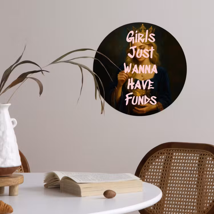Kroon - Vrouw - Jurk - Opvallend Wandcirkel behangsticker klein -sfeer3
