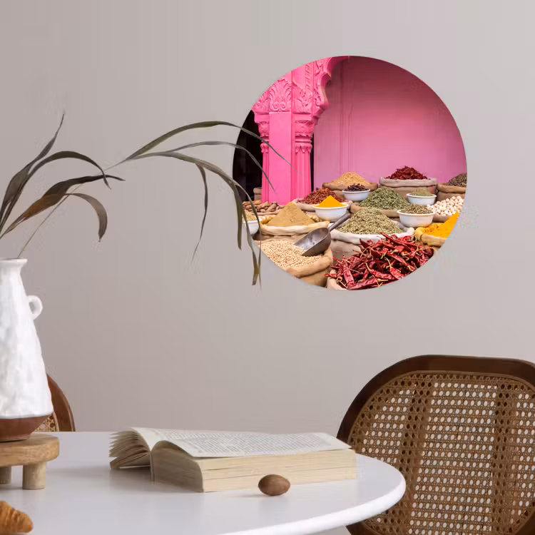 Behangcirkel - Kruiden - Markt - Roze - Kruiden - Markt - Roze Wandcirkel behangsticker klein