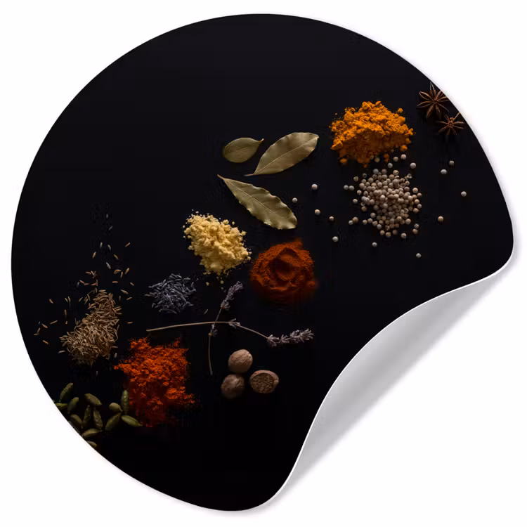 Kruiden - Zwart - Specerijen - Keuken - Koken Wandcirkel behangsticker klein -3d