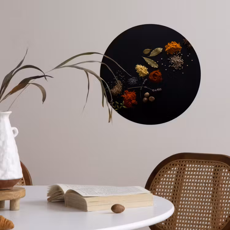 Kruiden - Zwart - Specerijen - Keuken - Koken Wandcirkel behangsticker klein -sfeer3