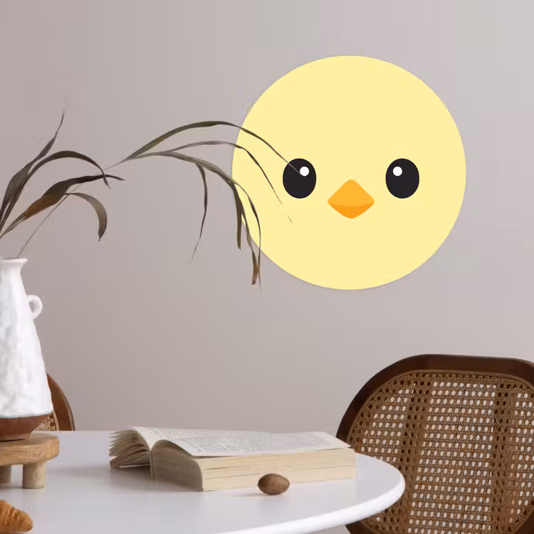 Kuiken - Vrolijk - Geel - Minimalistisch Wandcirkel behangsticker klein -sfeer3