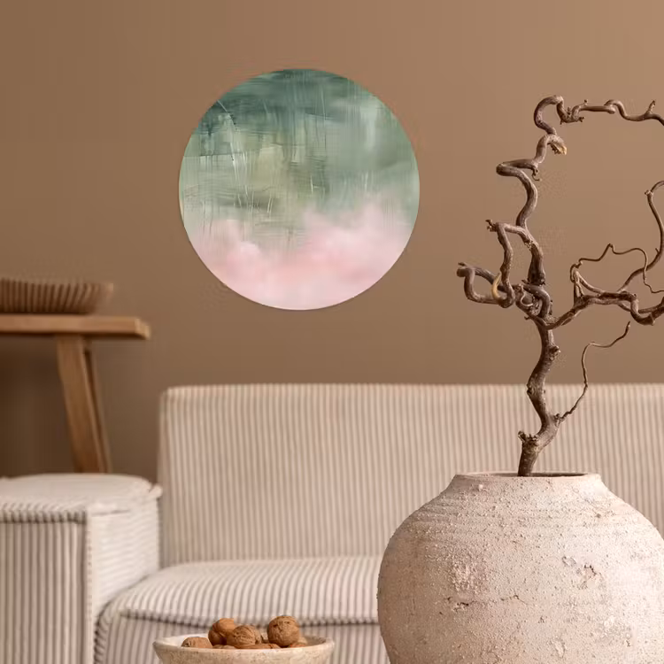 Kunst - Abstract - Modern - Groen - Roze Wandcirkel behangsticker klein -sfeer1