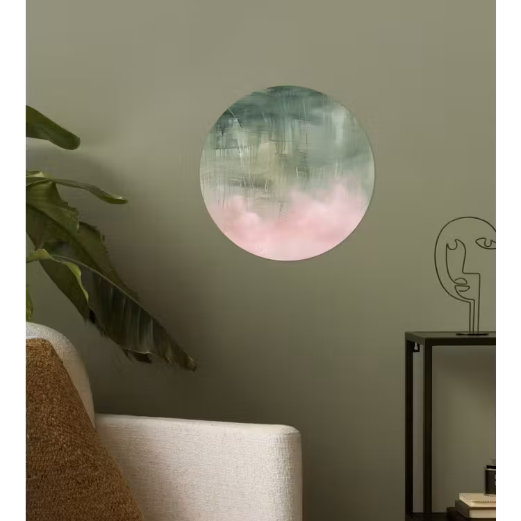 Kunst - Abstract - Modern - Groen - Roze Wandcirkel behangsticker klein -sfeer2