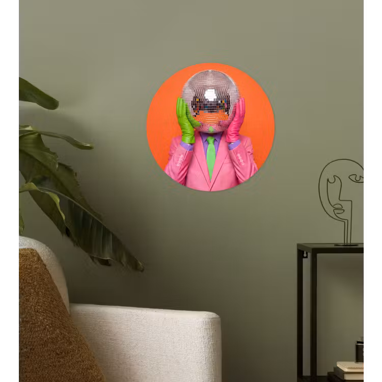 Kunst - Disco bal - Kleurrijk - Modern - Studio Wandcirkel behangsticker klein -sfeer2
