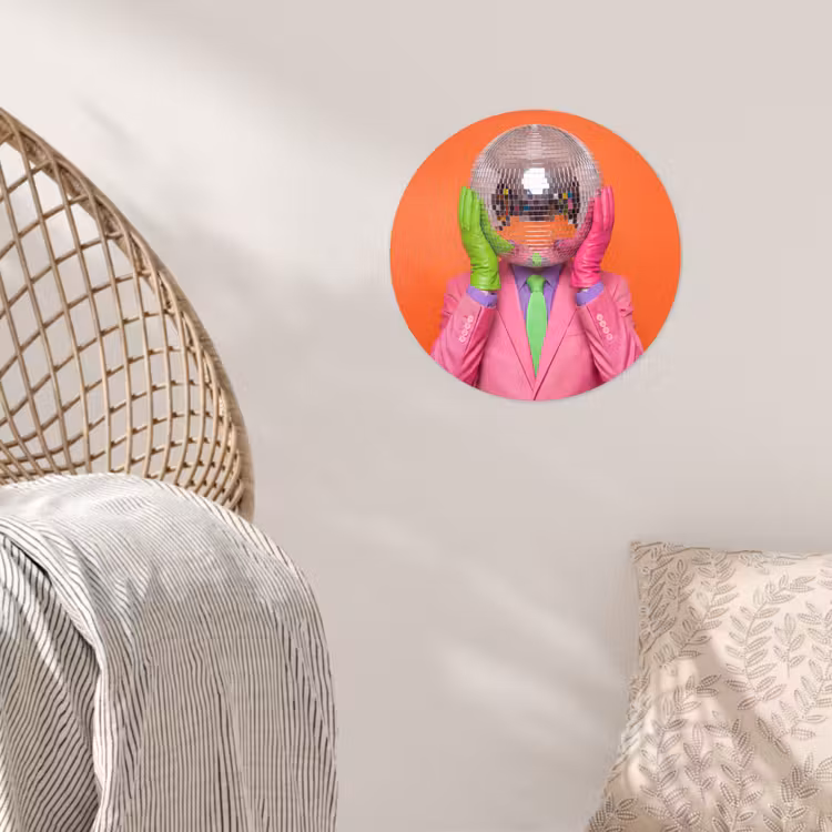Kunst - Disco bal - Kleurrijk - Modern - Studio Wandcirkel behangsticker klein -sfeer4