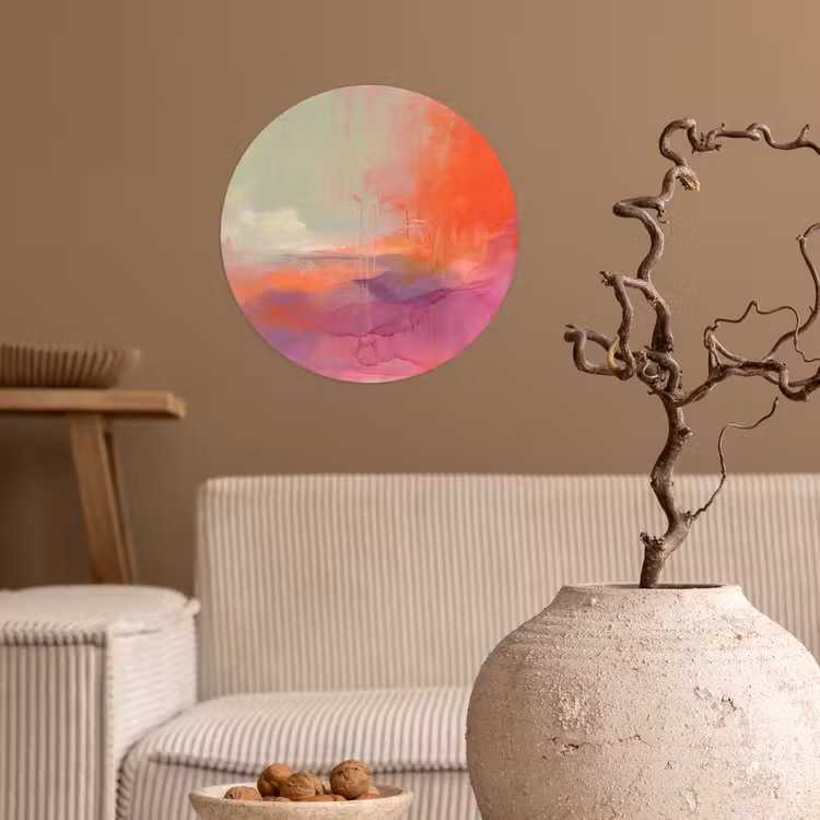Kunst - Vloeiend - Overgangen - Oranje Wandcirkel behangsticker klein -sfeer1