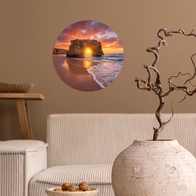 Kust - Rots - Zonsondergang - Zee - Natuur Wandcirkel behangsticker klein -sfeer1