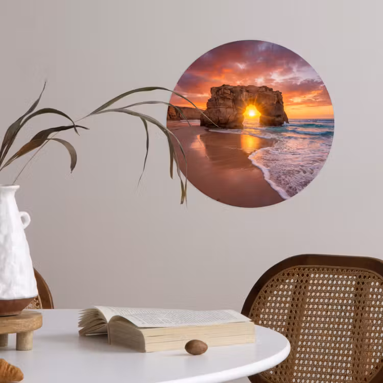 Kust - Rots - Zonsondergang - Zee - Natuur Wandcirkel behangsticker klein -sfeer3