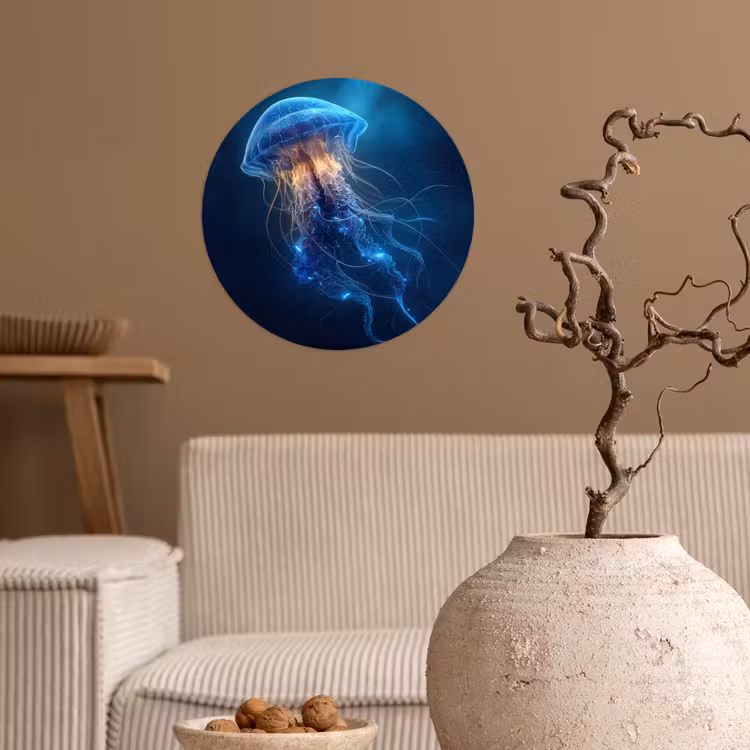 Kwal - Lichtgevend - Tentakels - Blauw Wandcirkel behangsticker klein -sfeer1