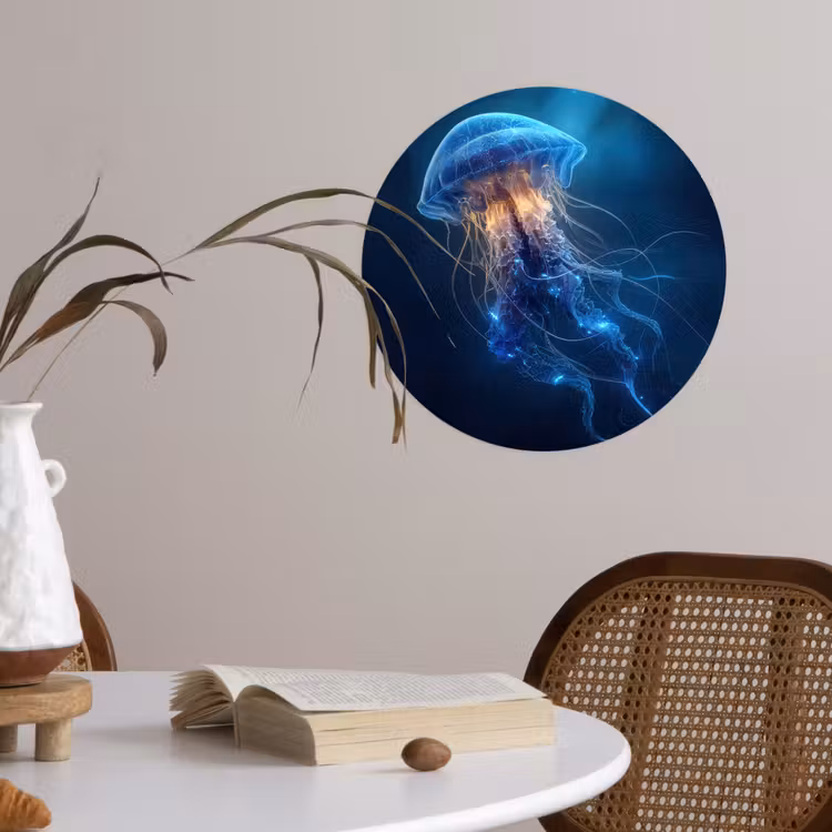 Kwal - Lichtgevend - Tentakels - Blauw Wandcirkel behangsticker klein -sfeer3