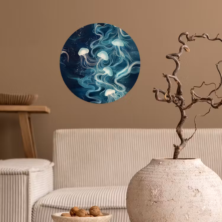 Kwallen - Zee - Wit - Golven Wandcirkel behangsticker klein -sfeer1