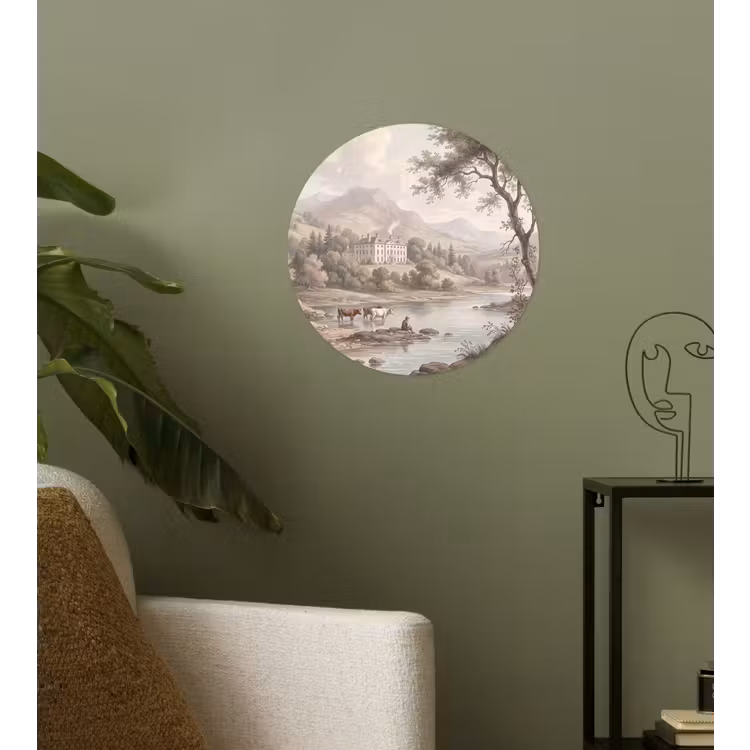 Landhuis - Rivier - Vee Wandcirkel behangsticker klein -sfeer2