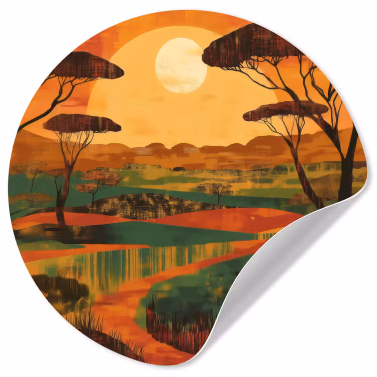 Landschap - Afrikaans - Zon Wandcirkel behangsticker klein -3d