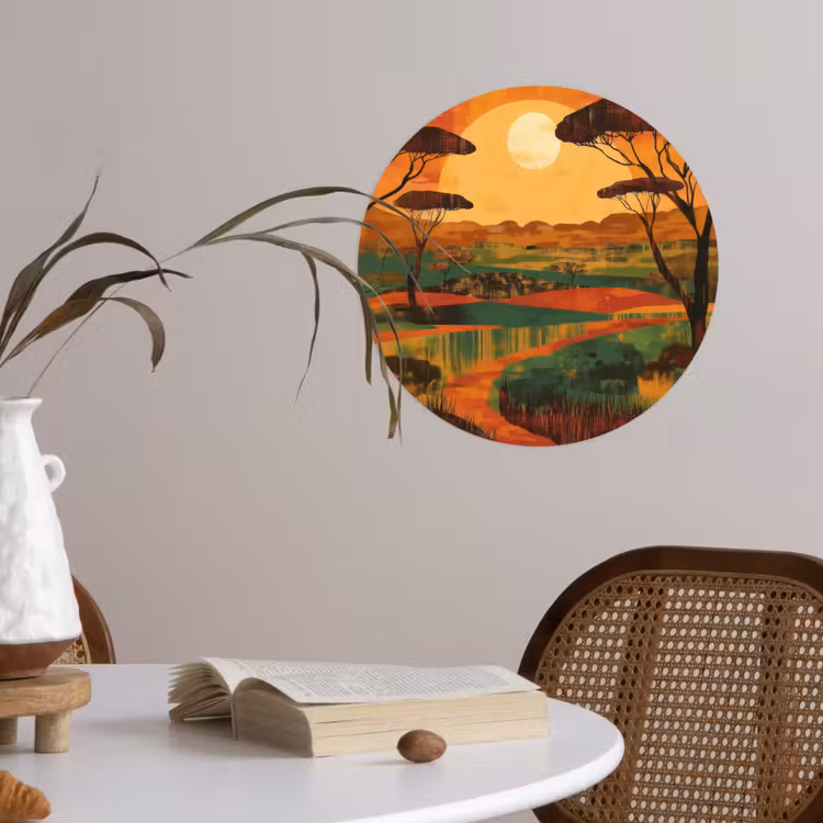 Landschap - Afrikaans - Zon Wandcirkel behangsticker klein -sfeer3